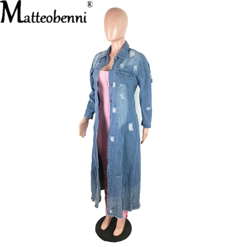 2021 Spring and Autumn New Retro Button Denim Jacket Ladies Lapel Stand Collar Slim Jacket Ladies Fringed Ripped Street Jacket