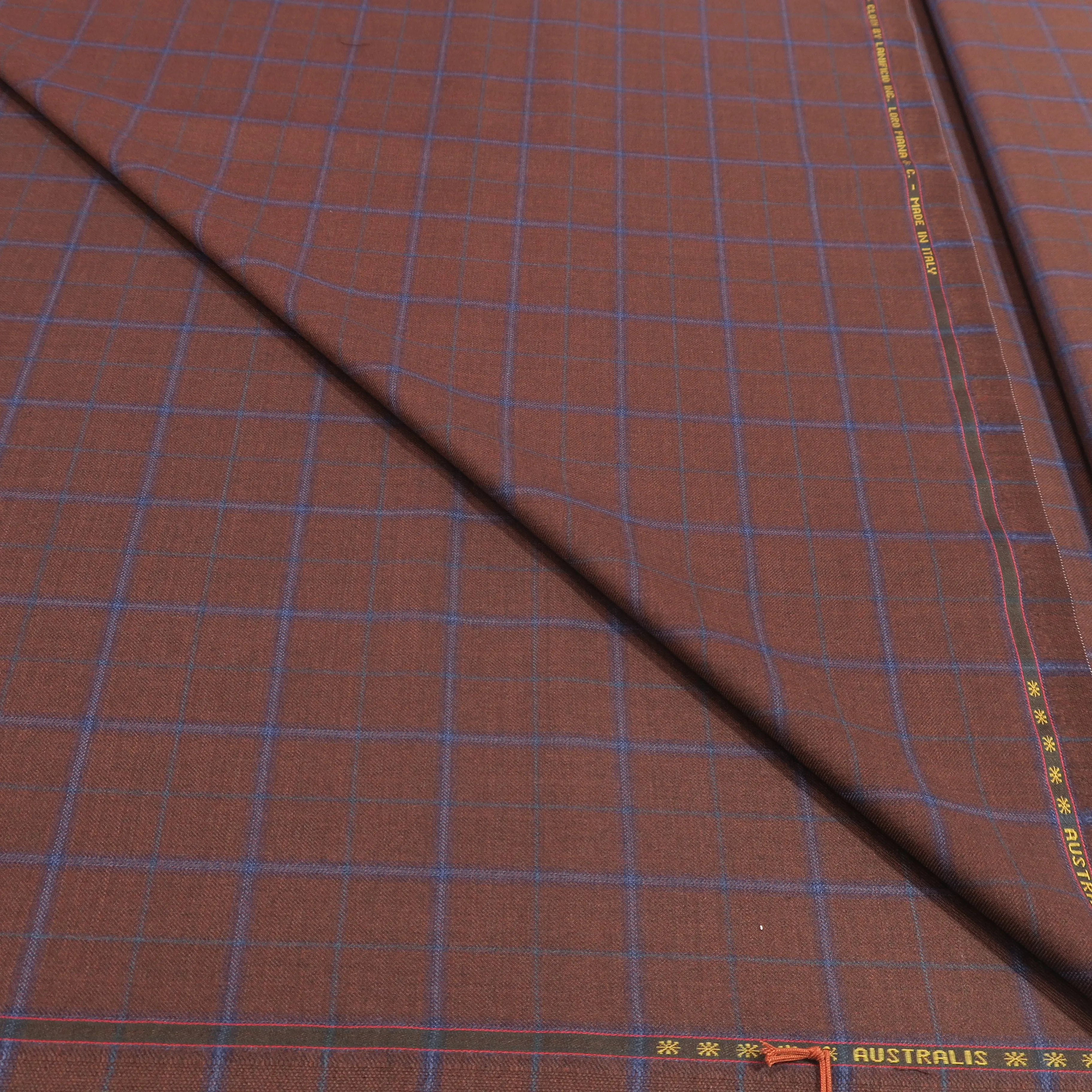 3 YDS Americano Brown and Navy Prince Of Wales Wool Loro Piana Fabric