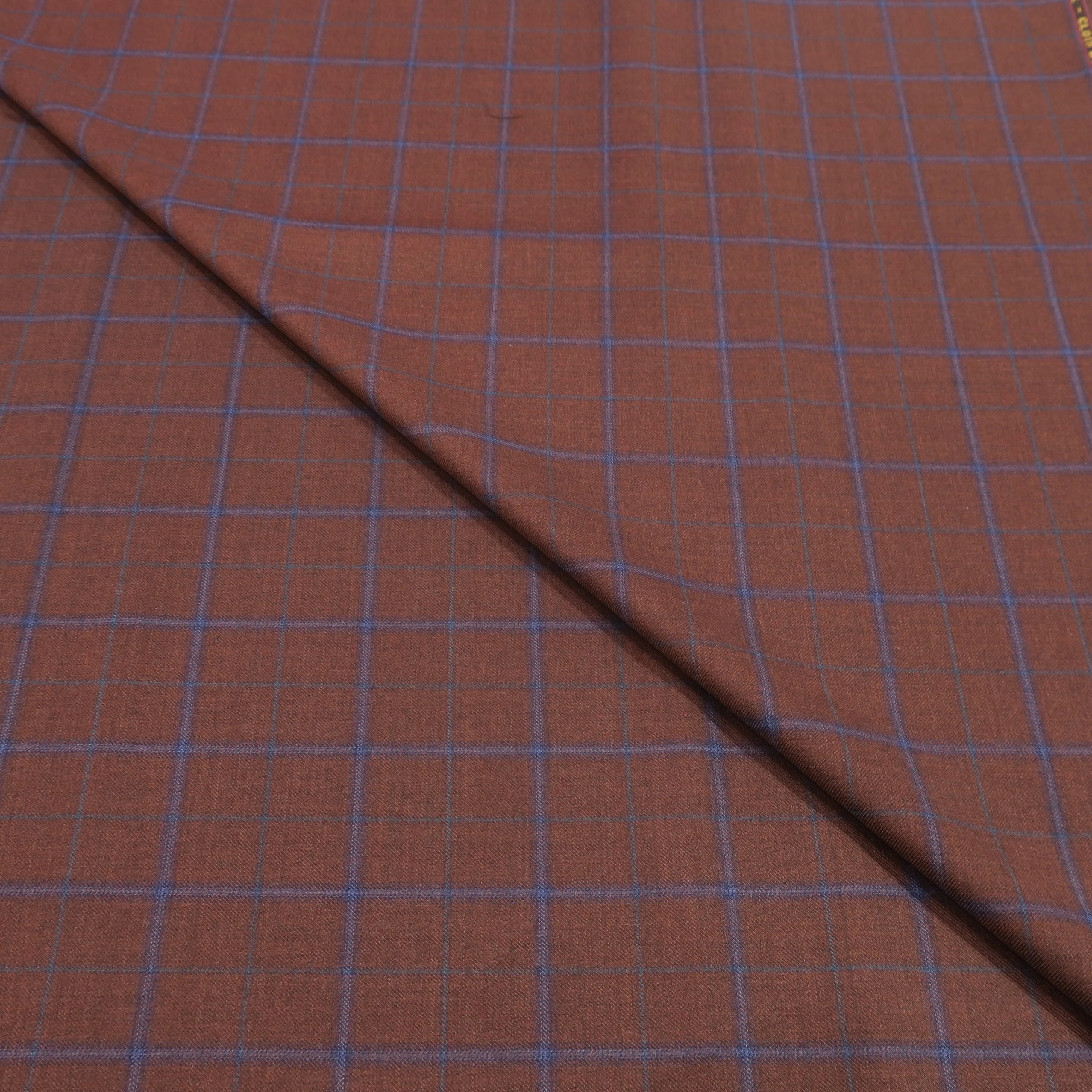 3 YDS Americano Brown and Navy Prince Of Wales Wool Loro Piana Fabric