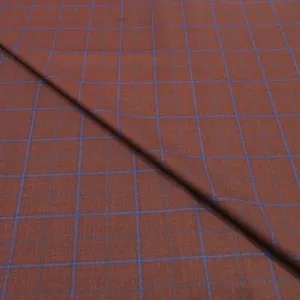 3 YDS Americano Brown and Navy Prince Of Wales Wool Loro Piana Fabric