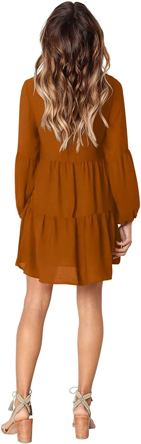 Amoretu Womens Tunic Dress Long Sleeve V Neck Casual Loose Flowy Swing Shift Dresses