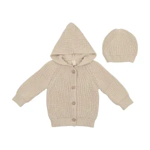 Baby Boy Sweater | Jacket   Beanie | Chunky Knit | Natural | Lil Legs | AW23