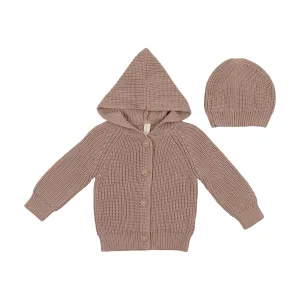 Baby Girl Sweater | Jacket   Beanie | Chunky Knit | Mauve | Lil Legs | AW23
