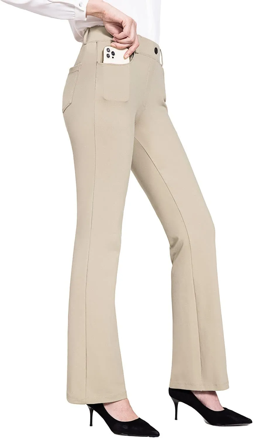 baleaf Womens Dress Pants 29"/31" Yoga Work Pants Straight Leg/Bootcut Pull On Slacks Business Casual Office Pockets