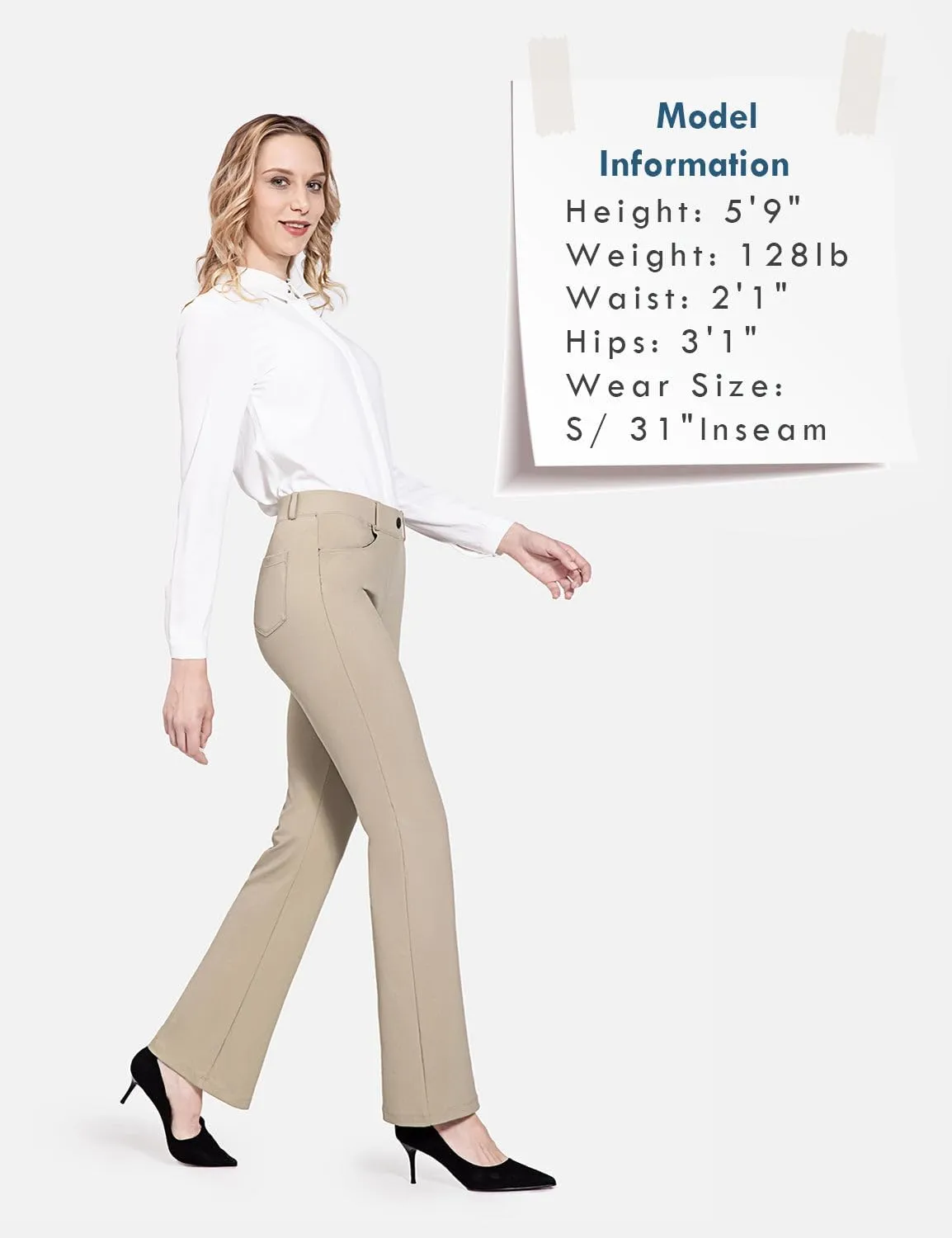 baleaf Womens Dress Pants 29"/31" Yoga Work Pants Straight Leg/Bootcut Pull On Slacks Business Casual Office Pockets
