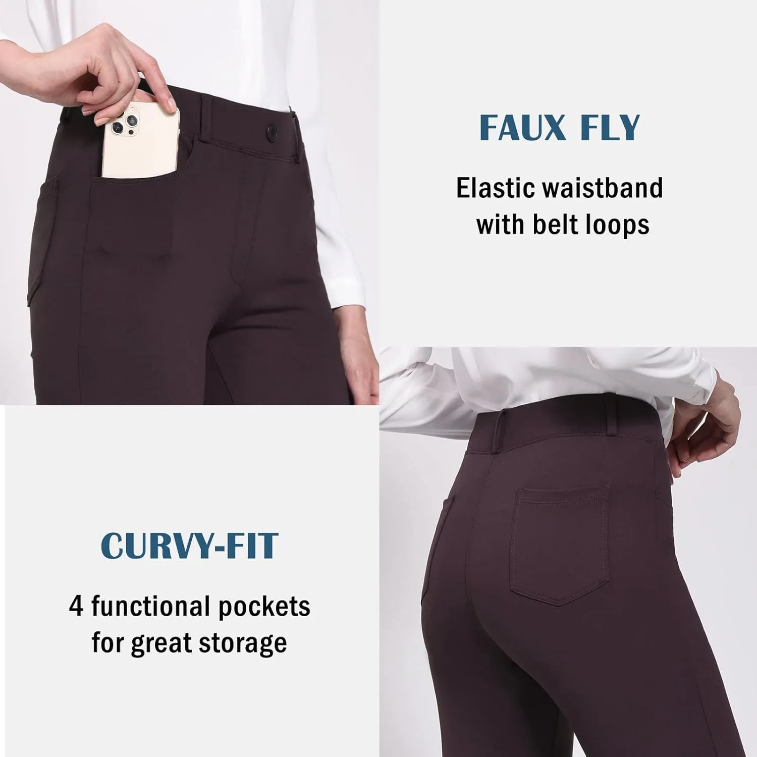 baleaf Womens Dress Pants 29"/31" Yoga Work Pants Straight Leg/Bootcut Pull On Slacks Business Casual Office Pockets