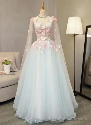 Beautiful Light Blue Long Formal Dress Party Dresses, Unique Blue Prom Dress Gown