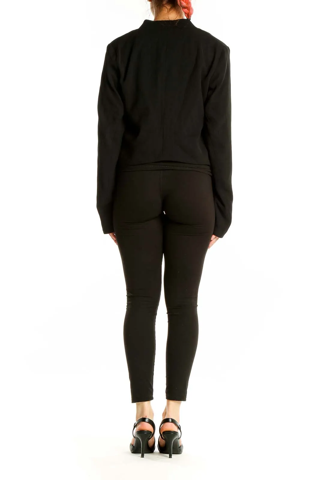 Black Cotton-Blend Open Front Jacket