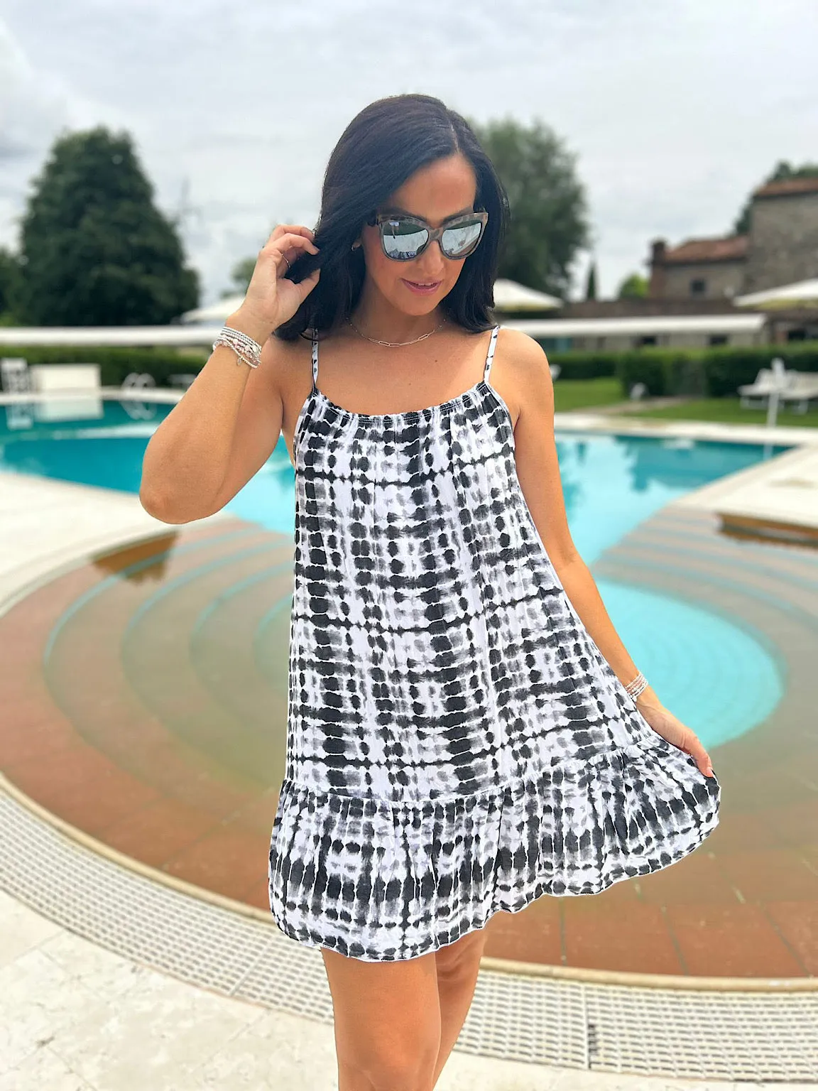 Black Croc Print Strappy Dress Thea