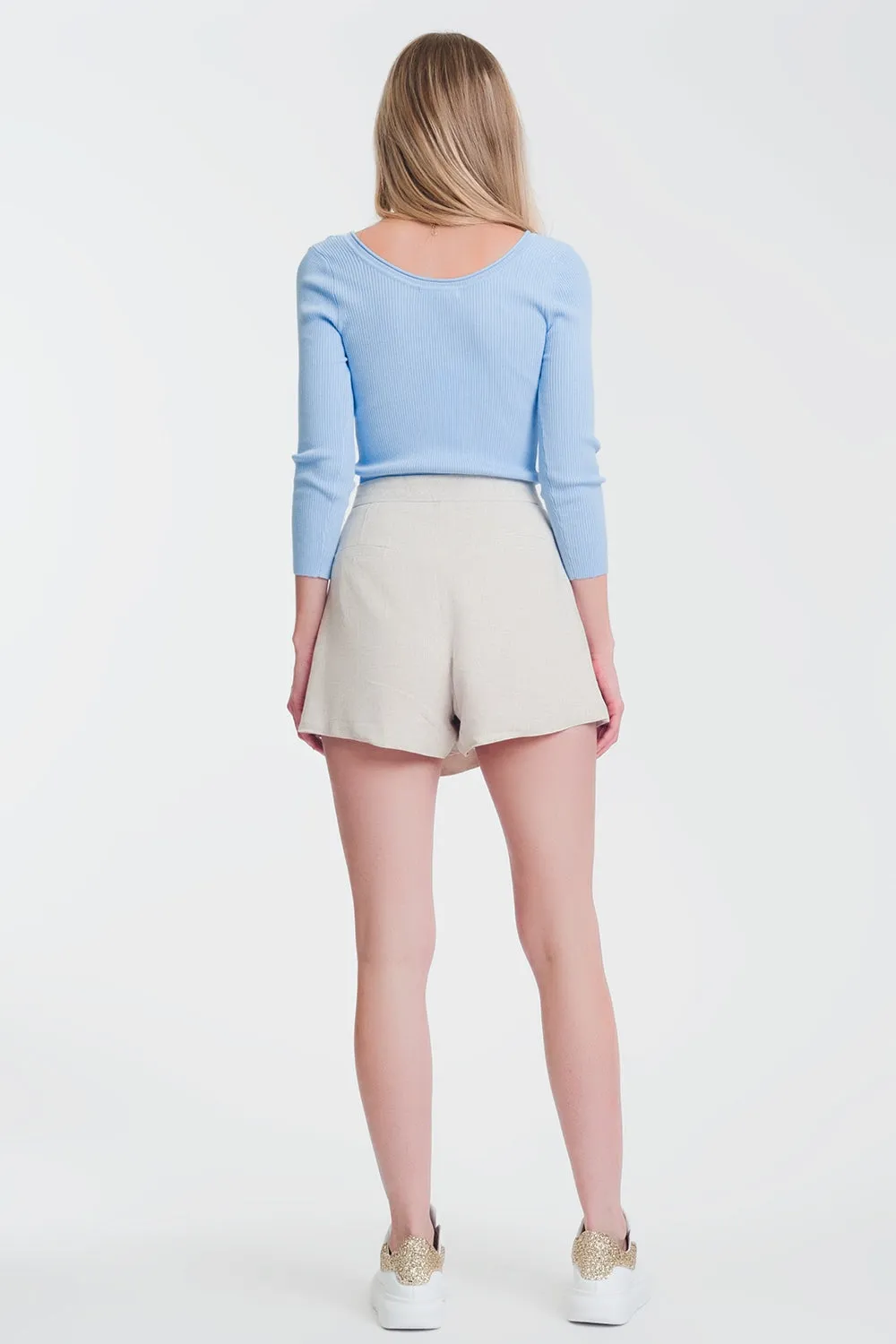 Blue knitted wide neck sweater