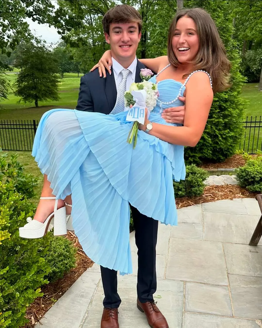 Blue Tiered Chiffon Formal Dress,Long Party Dresses Graduation Gown