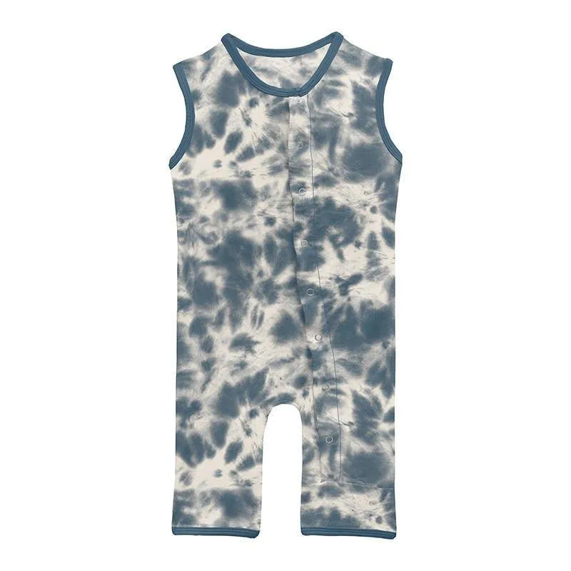 Boy's Print Bamboo Tank Romper - Deep Sea Tie Dye