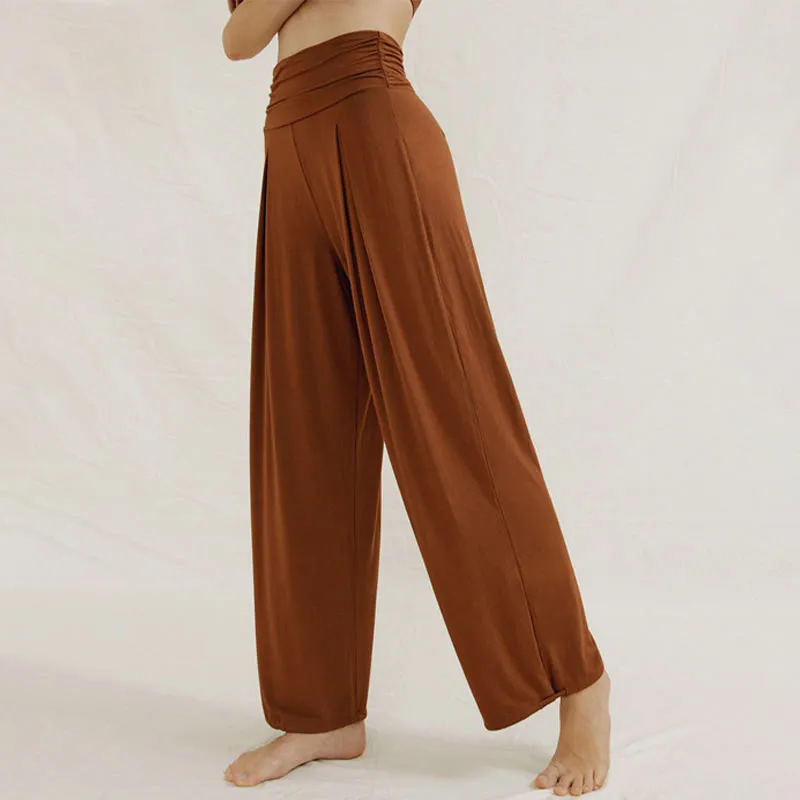 Buddha Stones Casual Plain High Waist Loose Fit Women's Leica Wide Leg Pants