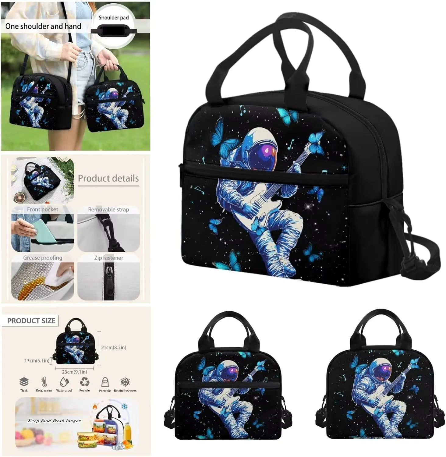 Butterfly Astronaut School Backpacks for Teens Boys School Backpack with Lunchbox Lightweight Kids Book Bag with Front Pocket Large Capacity Bookbag for Elementary Boys