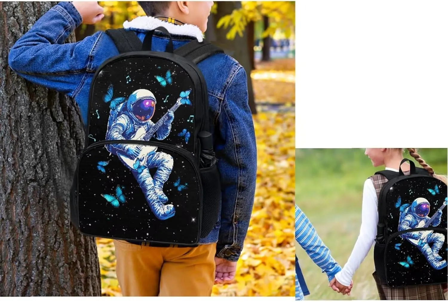Butterfly Astronaut School Backpacks for Teens Boys School Backpack with Lunchbox Lightweight Kids Book Bag with Front Pocket Large Capacity Bookbag for Elementary Boys