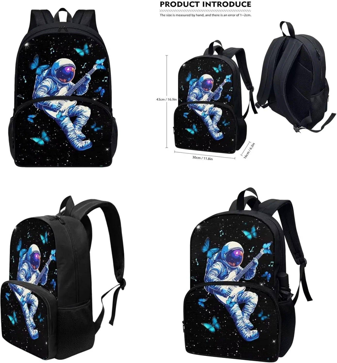 Butterfly Astronaut School Backpacks for Teens Boys School Backpack with Lunchbox Lightweight Kids Book Bag with Front Pocket Large Capacity Bookbag for Elementary Boys