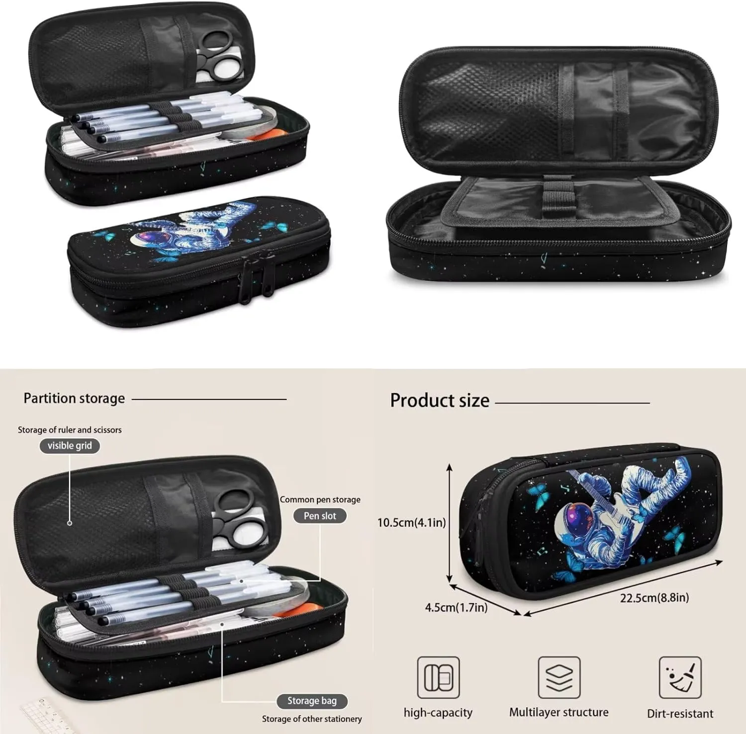 Butterfly Astronaut School Backpacks for Teens Boys School Backpack with Lunchbox Lightweight Kids Book Bag with Front Pocket Large Capacity Bookbag for Elementary Boys