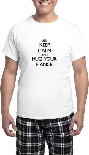 CafePress Keep Calm and Hug your Fiance Pajamas Men's Novelty Light Pajama Set, Comfortable PJ Sleepwear