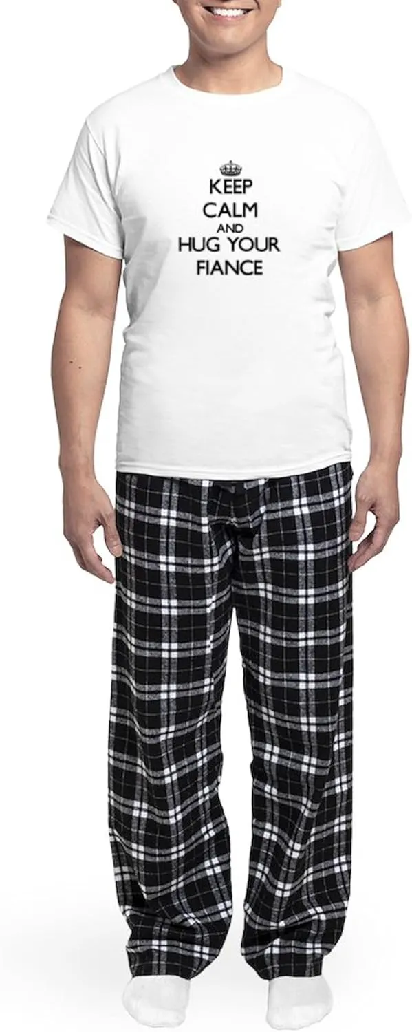 CafePress Keep Calm and Hug your Fiance Pajamas Men's Novelty Light Pajama Set, Comfortable PJ Sleepwear