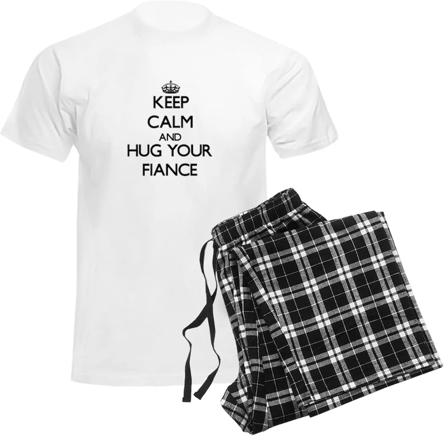 CafePress Keep Calm and Hug your Fiance Pajamas Men's Novelty Light Pajama Set, Comfortable PJ Sleepwear