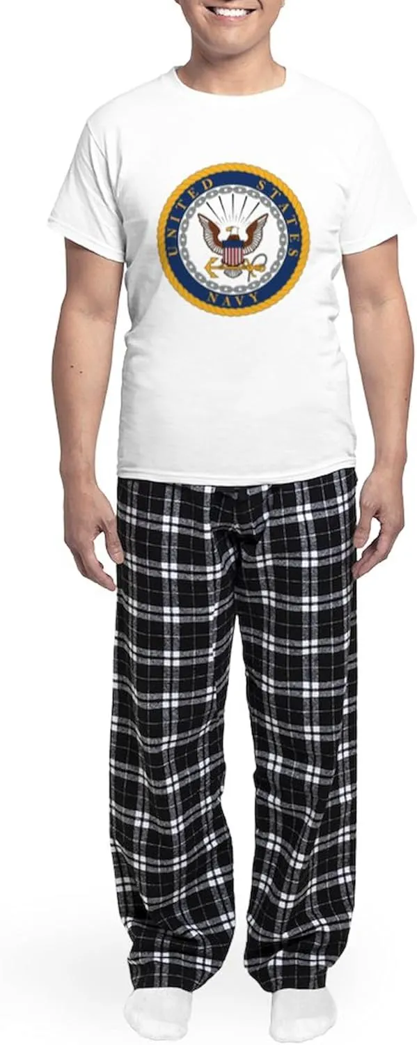 CafePress US Navy Emblem Men's Light Pajamas Men's Novelty Light Pajama Set, Comfortable PJ Sleepwear