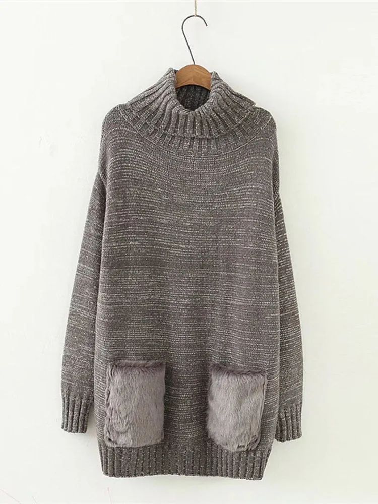Casual High Collar Pockets Sweaters