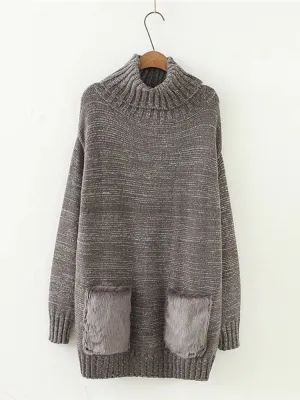 Casual High Collar Pockets Sweaters
