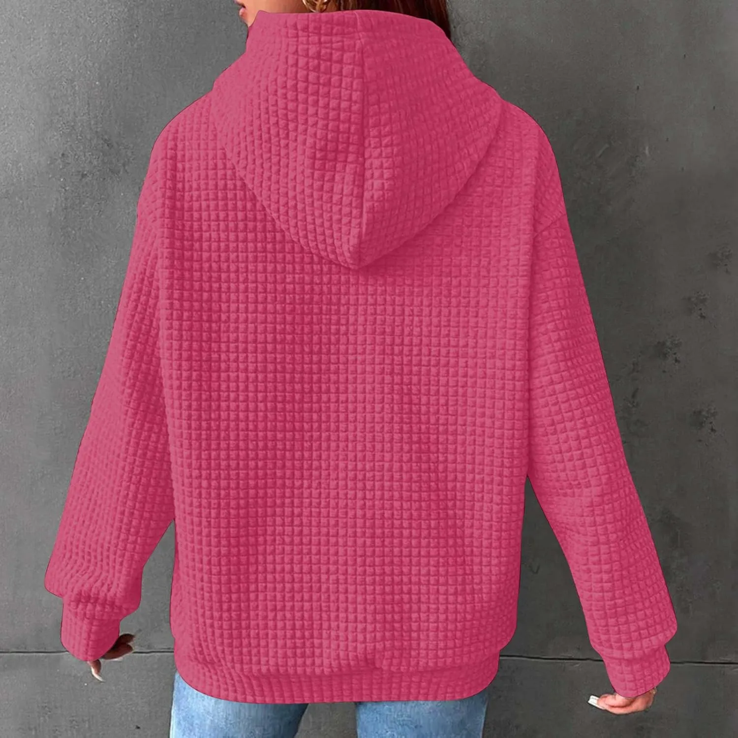 Ceboyel Women Waffle Knit Cute Hoodies Drawstring Pullover Sweatshirts Fashion Casual Sweaters Comfy Fall Clothes Outfits