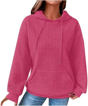 Ceboyel Women Waffle Knit Cute Hoodies Drawstring Pullover Sweatshirts Fashion Casual Sweaters Comfy Fall Clothes Outfits