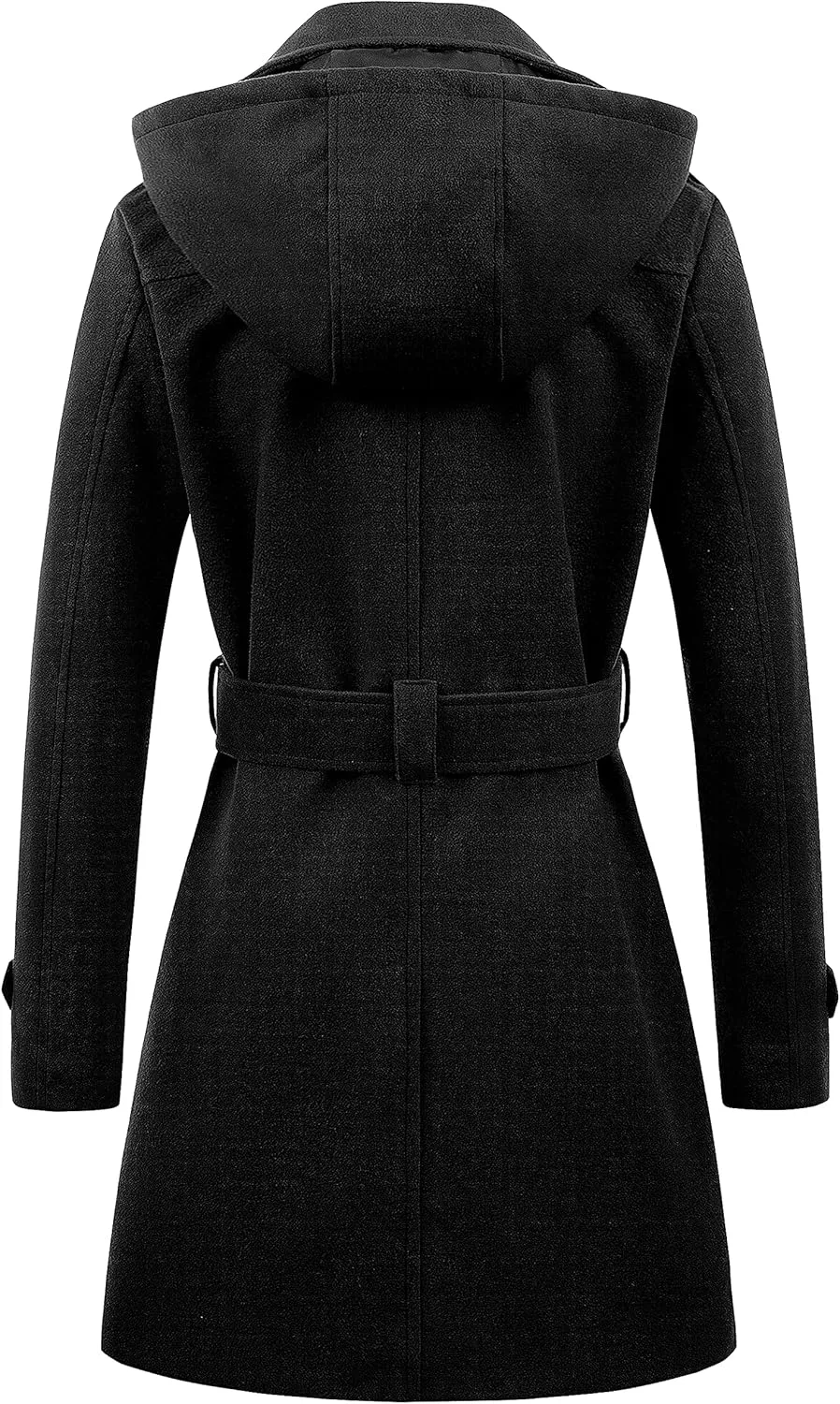 Chrisuno Women's Double Breasted Pea Coat Hooded Long Winter Trench Coat