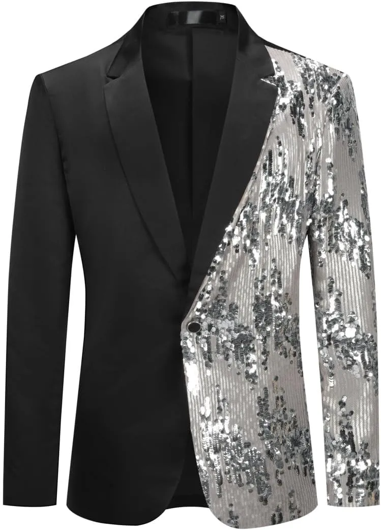 Cloudstyle Mens Stylish Dinner Tux Dress Blazer Slim Fit Gold Sequin Suit Jacket Sport Coat
