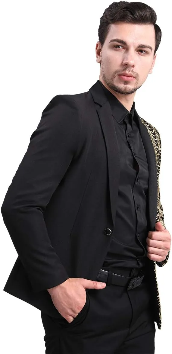 Cloudstyle Mens Stylish Dinner Tux Dress Blazer Slim Fit Gold Sequin Suit Jacket Sport Coat