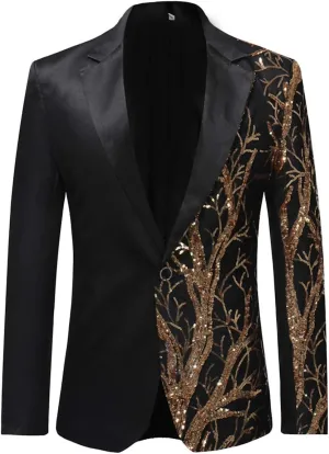 Cloudstyle Mens Stylish Dinner Tux Dress Blazer Slim Fit Gold Sequin Suit Jacket Sport Coat