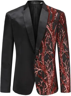 Cloudstyle Mens Stylish Dinner Tux Dress Blazer Slim Fit Gold Sequin Suit Jacket Sport Coat