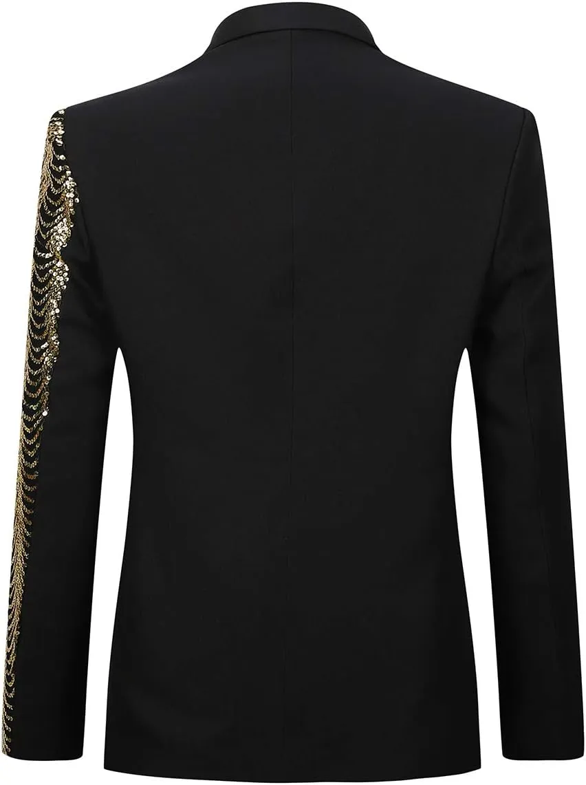Cloudstyle Mens Stylish Dinner Tux Dress Blazer Slim Fit Gold Sequin Suit Jacket Sport Coat