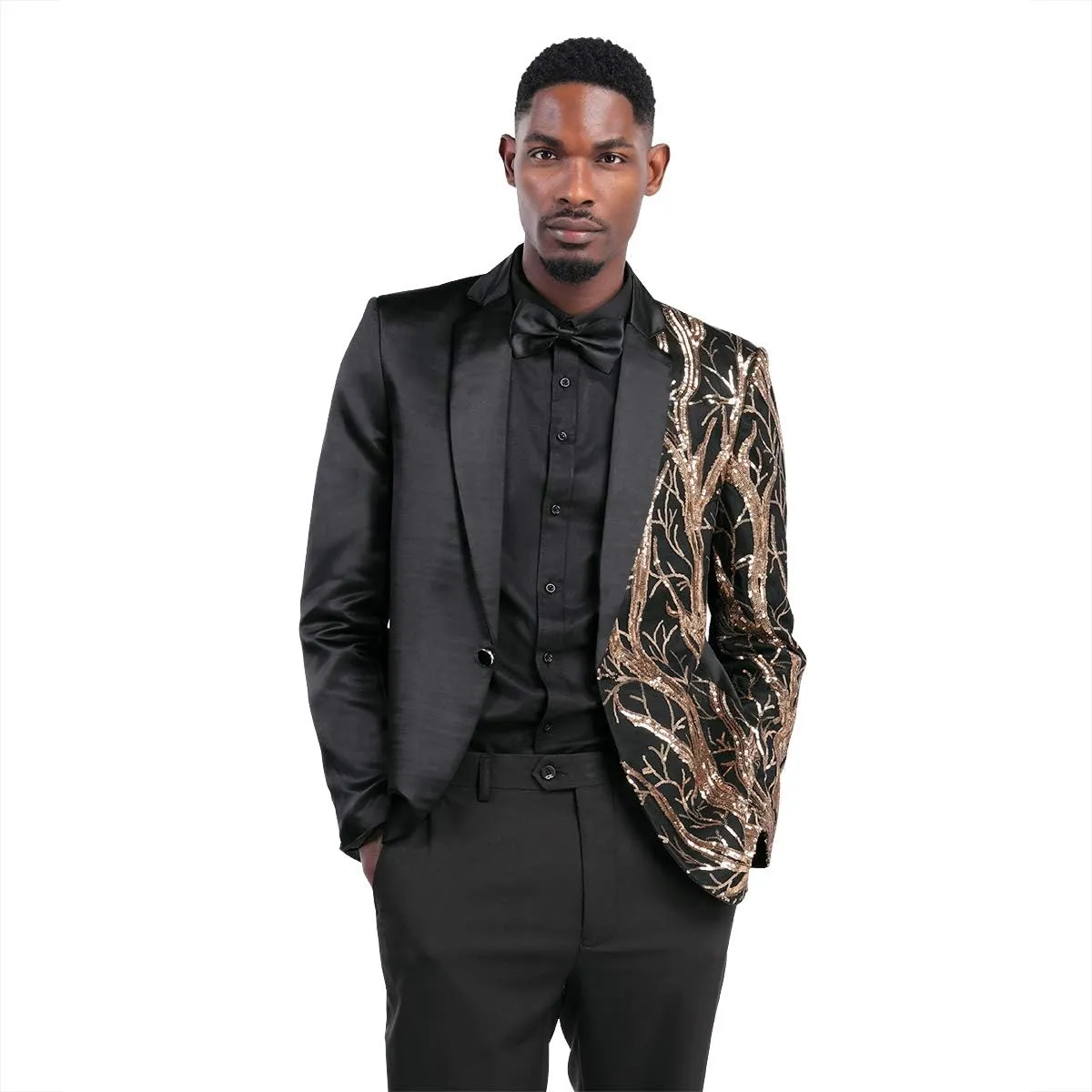 Cloudstyle Mens Stylish Dinner Tux Dress Blazer Slim Fit Gold Sequin Suit Jacket Sport Coat