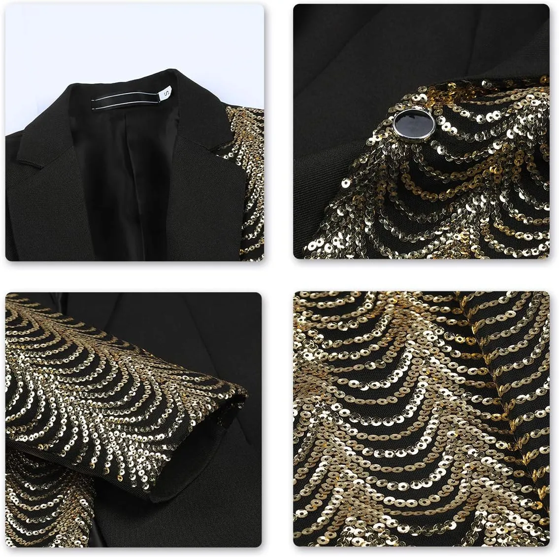 Cloudstyle Mens Stylish Dinner Tux Dress Blazer Slim Fit Gold Sequin Suit Jacket Sport Coat