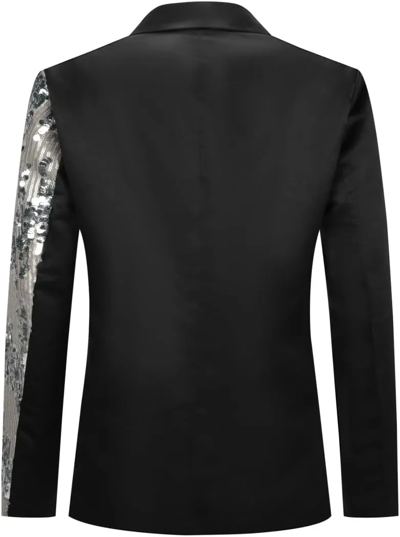 Cloudstyle Mens Stylish Dinner Tux Dress Blazer Slim Fit Gold Sequin Suit Jacket Sport Coat