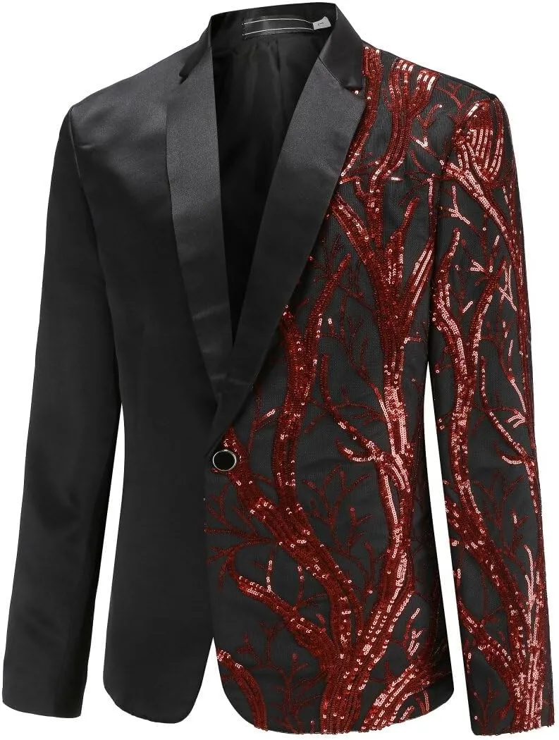 Cloudstyle Mens Stylish Dinner Tux Dress Blazer Slim Fit Gold Sequin Suit Jacket Sport Coat