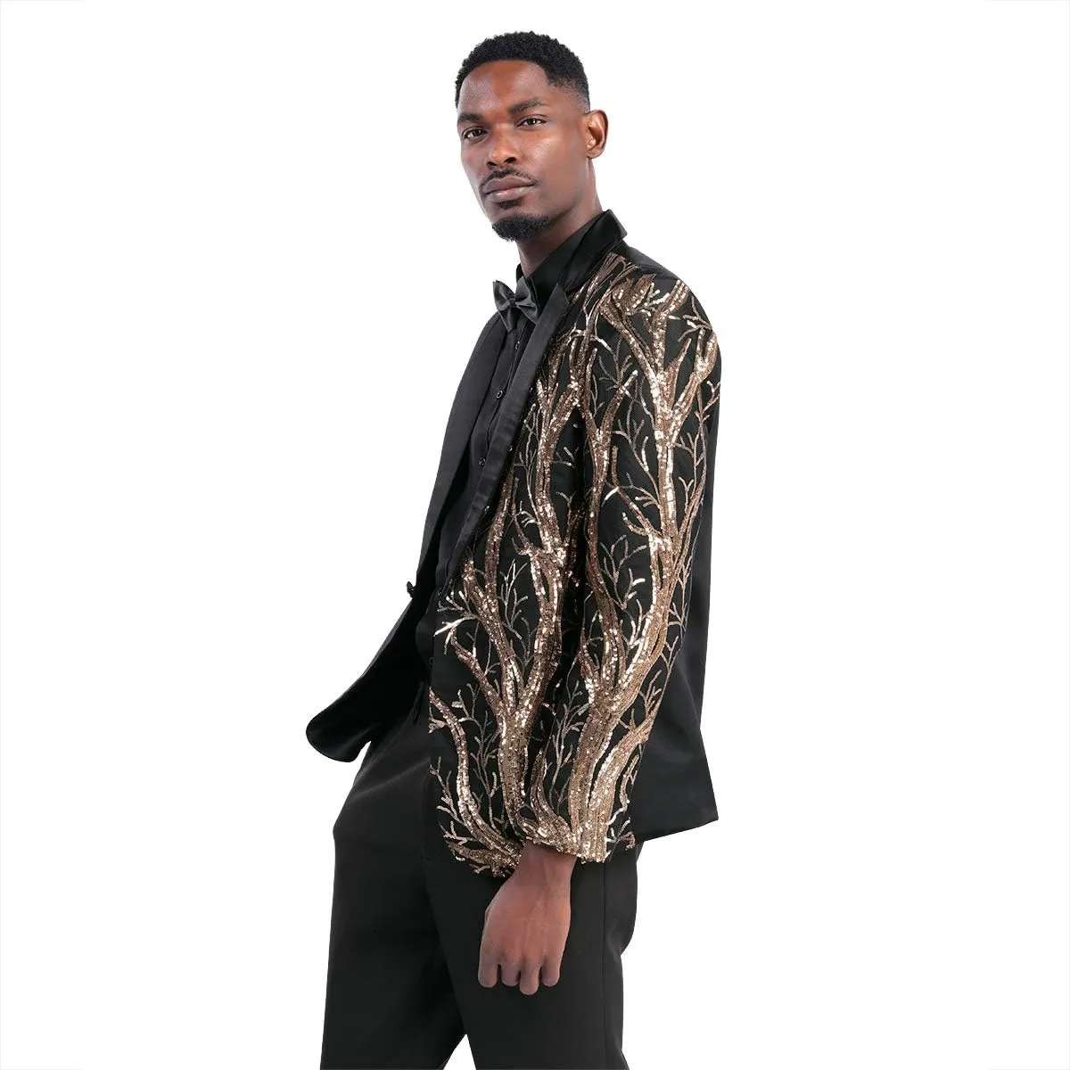 Cloudstyle Mens Stylish Dinner Tux Dress Blazer Slim Fit Gold Sequin Suit Jacket Sport Coat