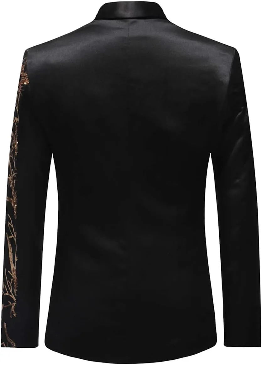 Cloudstyle Mens Stylish Dinner Tux Dress Blazer Slim Fit Gold Sequin Suit Jacket Sport Coat