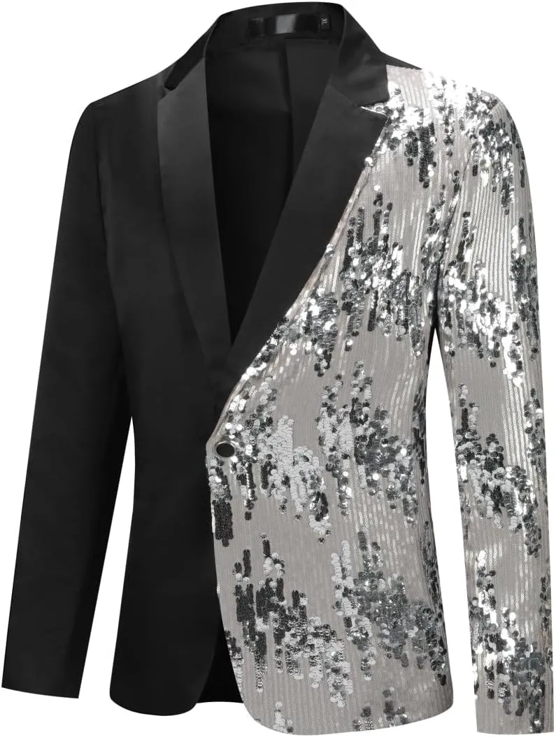 Cloudstyle Mens Stylish Dinner Tux Dress Blazer Slim Fit Gold Sequin Suit Jacket Sport Coat