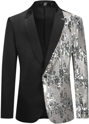 Cloudstyle Mens Stylish Dinner Tux Dress Blazer Slim Fit Gold Sequin Suit Jacket Sport Coat