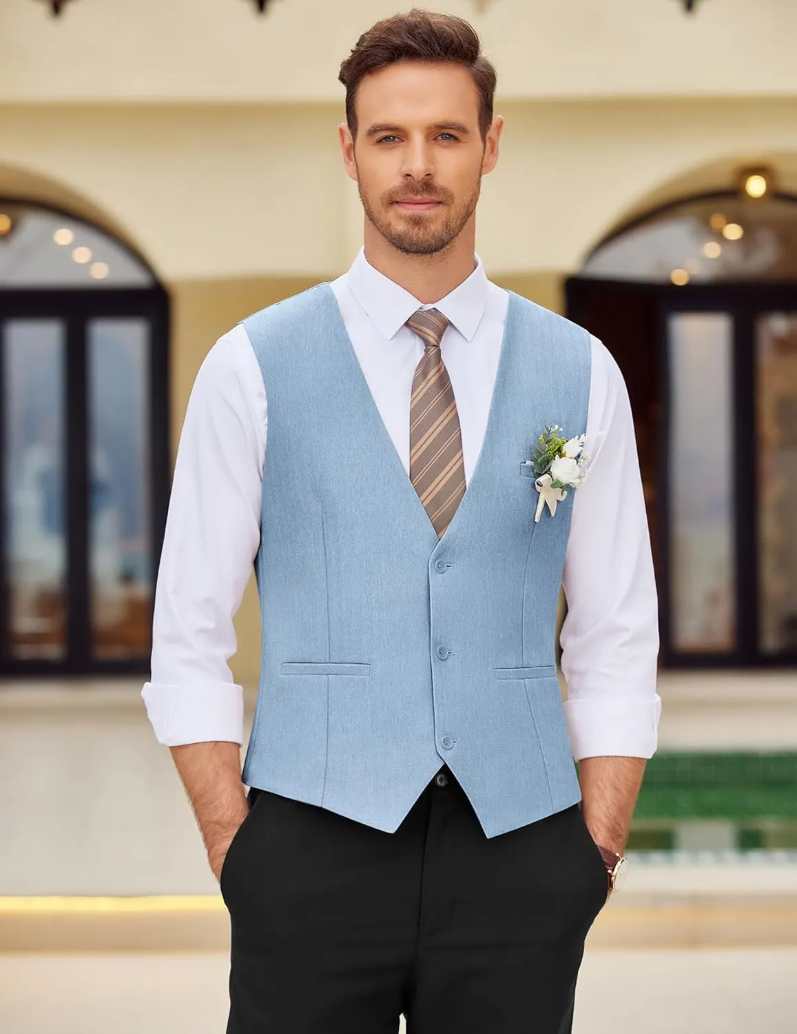 COOFANDY Mens Dress Vest Casual Business Waistcoat Formal Wedding 3 Button Suit Vest