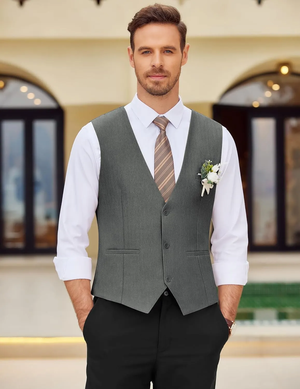 COOFANDY Mens Dress Vest Casual Business Waistcoat Formal Wedding 3 Button Suit Vest