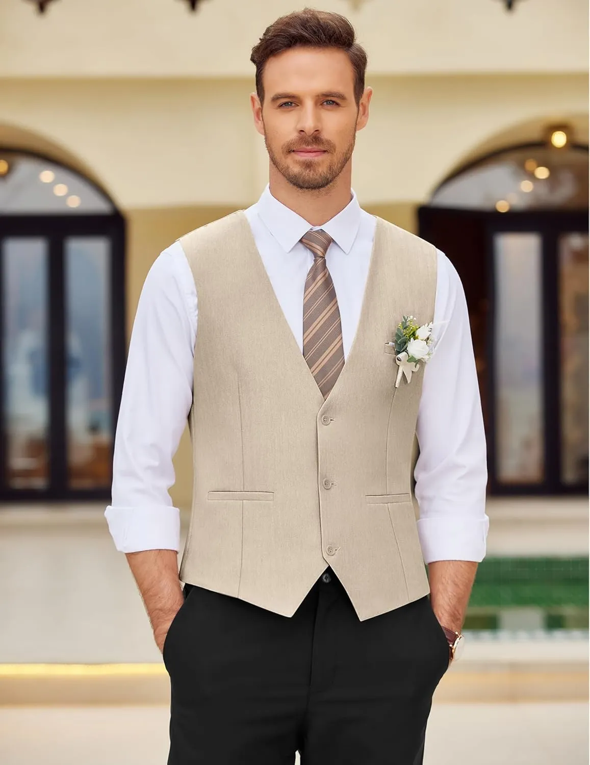 COOFANDY Mens Dress Vest Casual Business Waistcoat Formal Wedding 3 Button Suit Vest