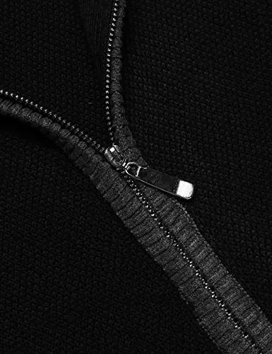 COOFANDY Men's Full Zip Cardigan Sweater Slim Fit Zip Up Cotton Knitted Sweater with Pockets (XX-Large, Black.)