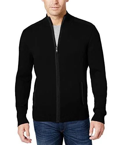 COOFANDY Men's Full Zip Cardigan Sweater Slim Fit Zip Up Cotton Knitted Sweater with Pockets (XX-Large, Black.)