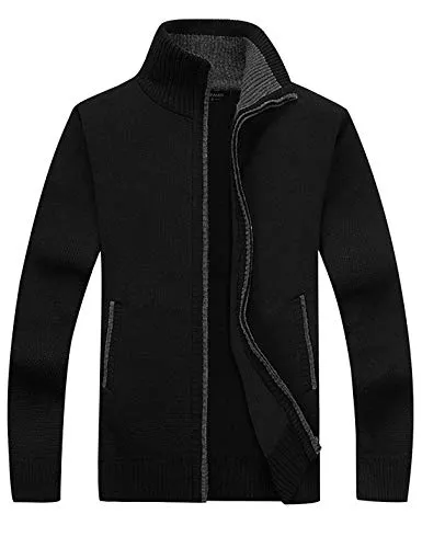 COOFANDY Men's Full Zip Cardigan Sweater Slim Fit Zip Up Cotton Knitted Sweater with Pockets (XX-Large, Black.)