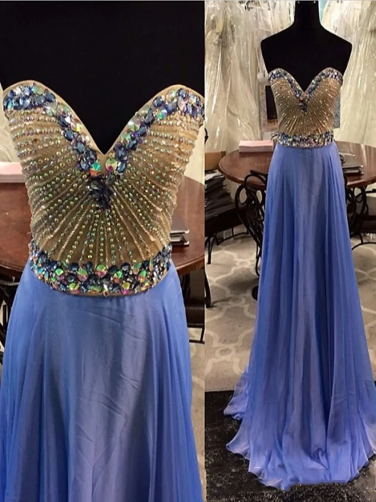 Custom Made A Line Sweetheart Neck Sleeveless Light Blue Long Prom Dress, Long Formal Dresses, Evening Dress